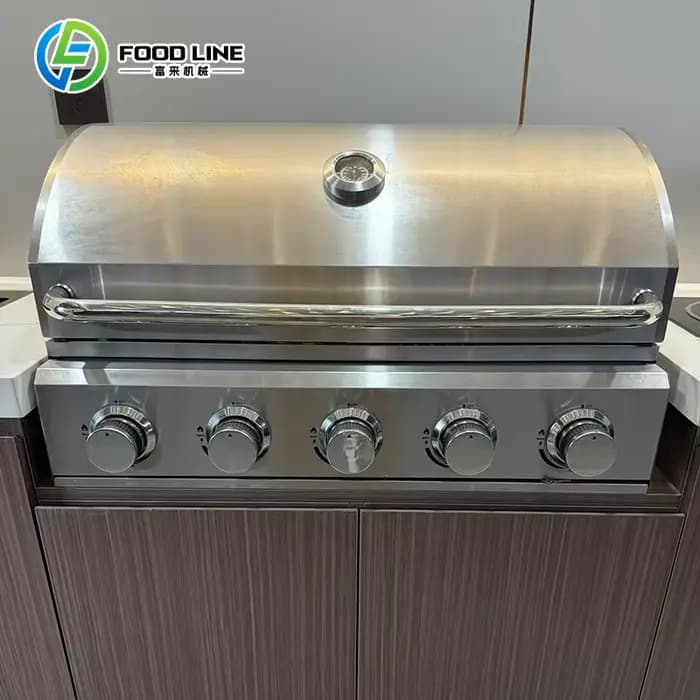 Cuisine extérieure en acier inoxydable noire avec barbecue, ensemble complet, abri de cuisine BBQ extérieur