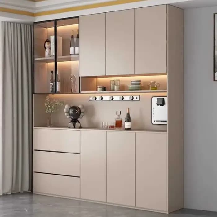 Armoire de cuisine avec portes en verre, grands buffet, armoire MELWine, poinçon de garde-manger avec étagères, îlot de cuisine