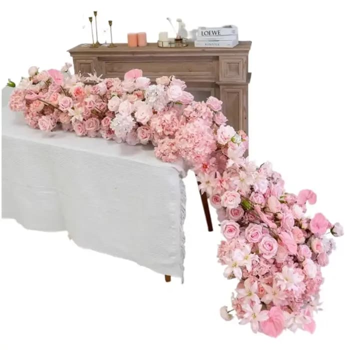 Décoration de toile de fond de mariage, composition florale au sol, chemin de table, centre de table, rangée de fleurs, accessoire d'événement, vitrine, fleur artificielle