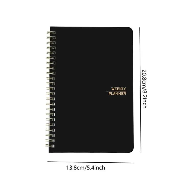 Planificateur hebdomadaire non daté, 53 feuilles, carnet à couverture rigide en PVC, liste des buts hebdomadaires, planificateur académique, horaires quotidiens, priorités