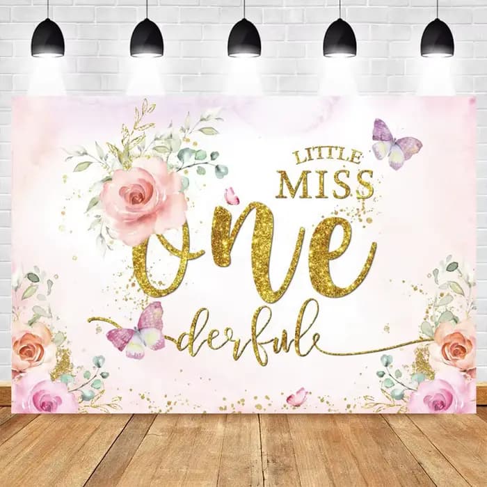Toile de fond papillon pour fête d'anniversaire, princesse fleur, réception-cadeau pour bébé, nom personnalisé, décor de fond de photographie, affiche de bannière
