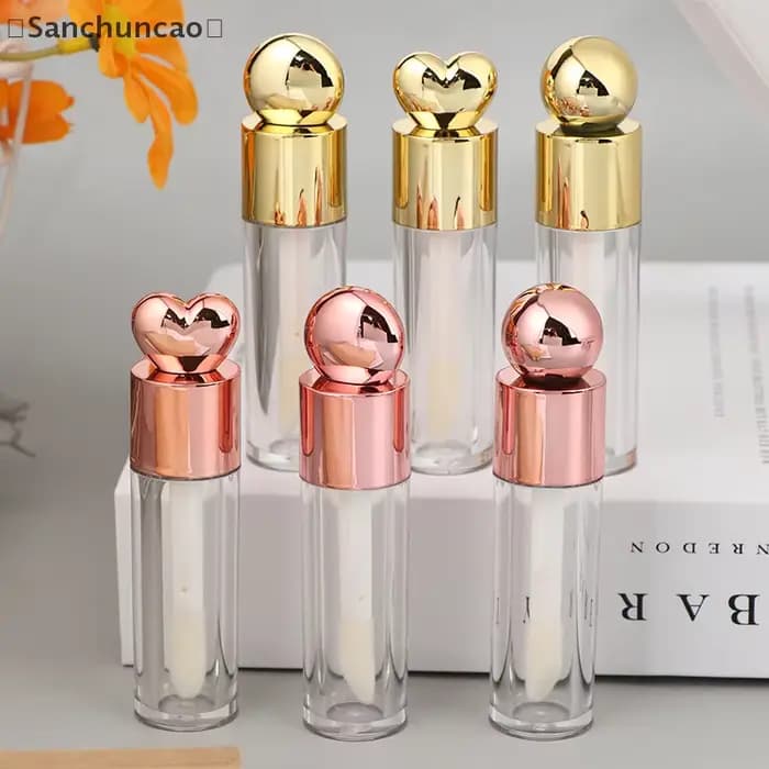 、1San⚡5ml Tube de brillant à lèvres galvanisé Transparent rose/or/argent tige épaisse grande tête de brosse bouteille
