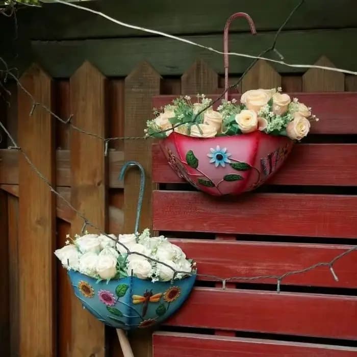 Pot de fleurs décoratif en fer en forme de parapluie, panier à fleurs mural peu encombrant, support mural pour plantes succulentes, décoration intérieure
