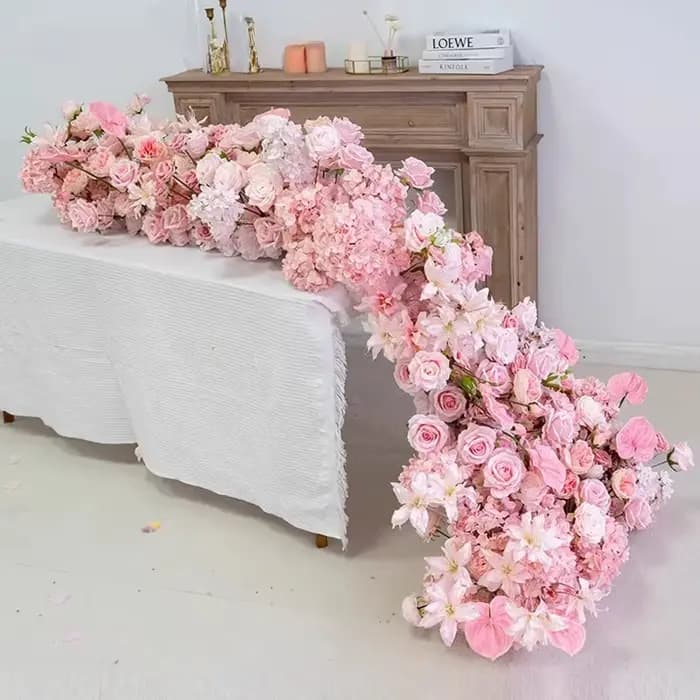 Décoration de toile de fond de mariage, composition florale au sol, chemin de table, centre de table, rangée de fleurs, accessoire d'événement, vitrine, fleur artificielle