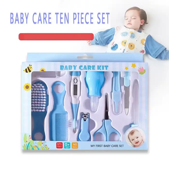 Kit de soins de santé pour bébé, 10 pièces/ensemble, pour enfants, ongles, cheveux, thermomètre, brosse de toilettage, tondeuse, anneau de dentition, brosse à dents, essentiels pour bébé