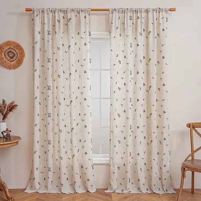 Rideaux en coton et lin, style Boho, marguerite brodée, fenêtre de ferme, tige florale Beige, draperies de poche, filtrage de la lumière, salon, chambre à coucher