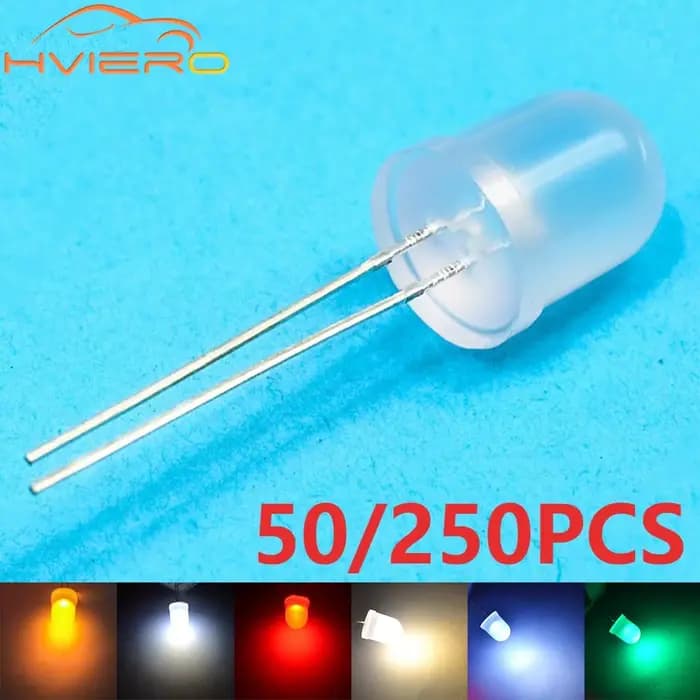 50/250 pièces 10mm Diode lampe Ultra lumineux eau claire diffuse blanc rouge vert bleu jaune Diodes électroluminescentes bricolage panneau d'affichage lumière