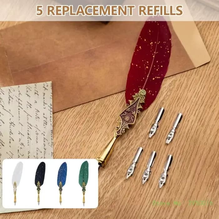 Stylo de calligraphie à plumes pour débutant, stylo à plume antique avec 5 plumes remplaçables pour l'écriture, le dessin, l'invitation de mariage