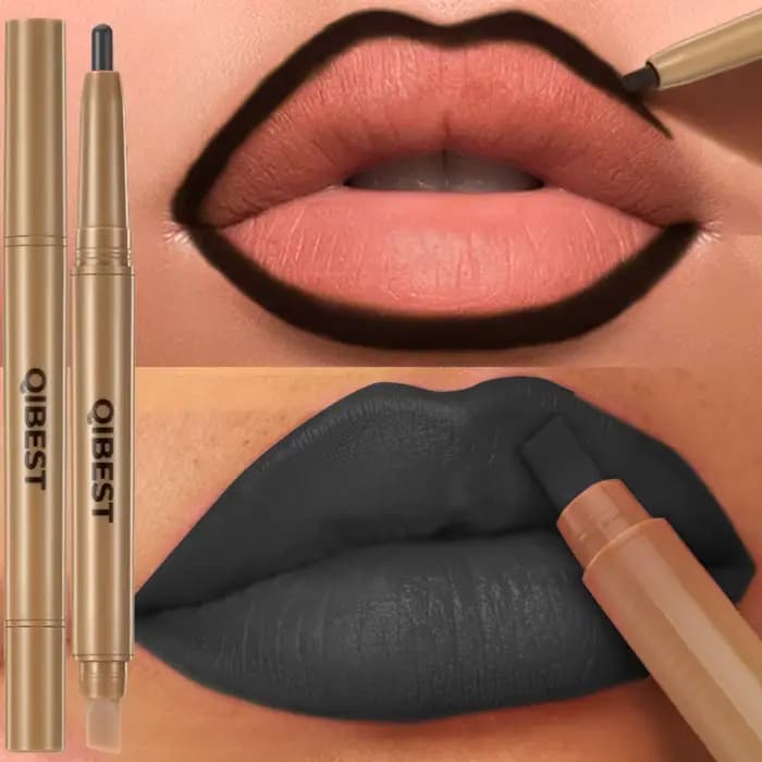 Double tête noir crayon à lèvres et brosse stylo brume mat velours Contour teinte rouge