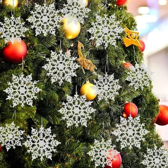 Flocons de neige pour décoration d'arbre de noël, 24/12/6 pièces, flocons de neige bleus avec poudre brillante, décor suspendu pour l'hiver et le nouvel an