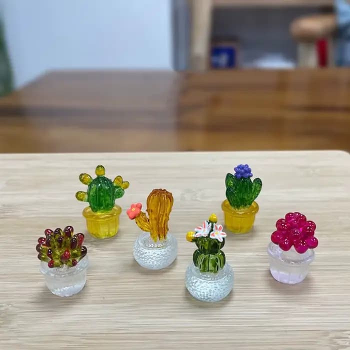 Décoration Cactus Cartoon en Résine Transparente, Mini Figurines de Cactus Artificiels Réalistes, Accessoires de Maison