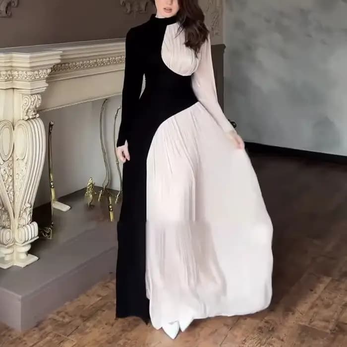 Robe rétro élégante à col rond pour femmes, manches longues, taille haute, coupe cintrée, nouveau produit de printemps