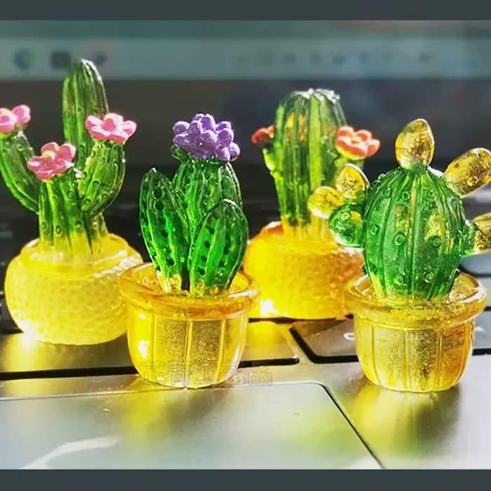 Décoration Cactus Cartoon en Résine Transparente, Mini Figurines de Cactus Artificiels Réalistes, Accessoires de Maison