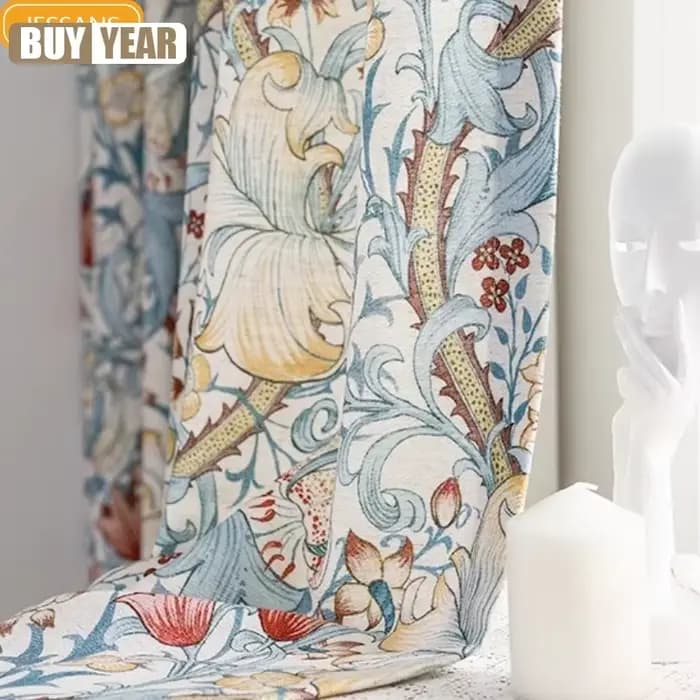 Rideaux imprimés pastoraux en coton et lin, peints à la main, pour salon, chambre à coucher, fenêtre française, balcon, produits personnalisés