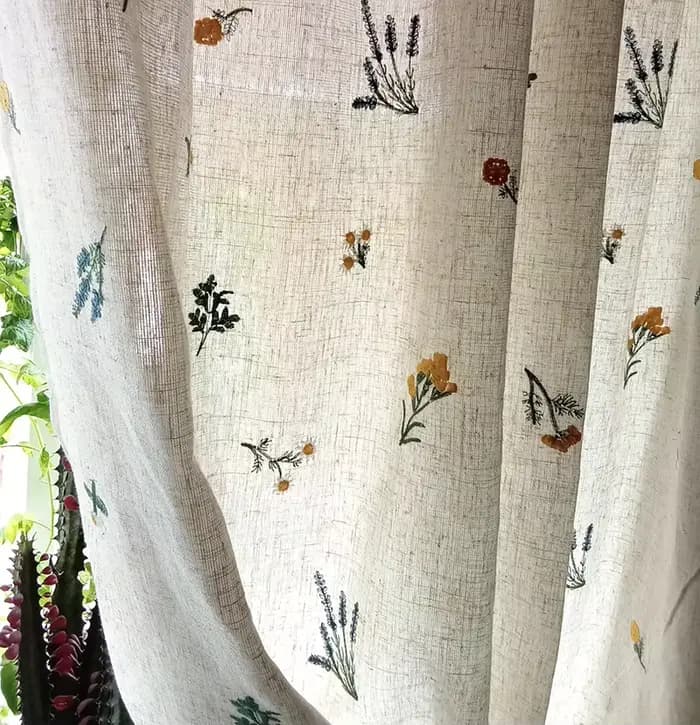 Rideaux en coton et lin, style Boho, marguerite brodée, fenêtre de ferme, tige florale Beige, draperies de poche, filtrage de la lumière, salon, chambre à coucher