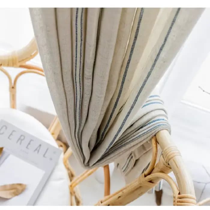 Rideau en lin et coton de style français, à rayures bleues, pour chambre à coucher, salon, balcon, livre, chambre d'enfant, fil personnalisé