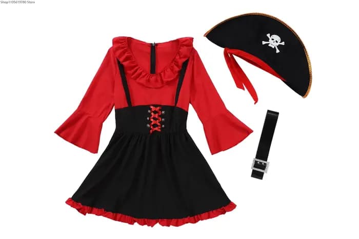 Costume de pirate rouge pour femme, ensemble complet pour Halloween, carnaval, bar, club, scène, fête quotidienne, cosplay, performance