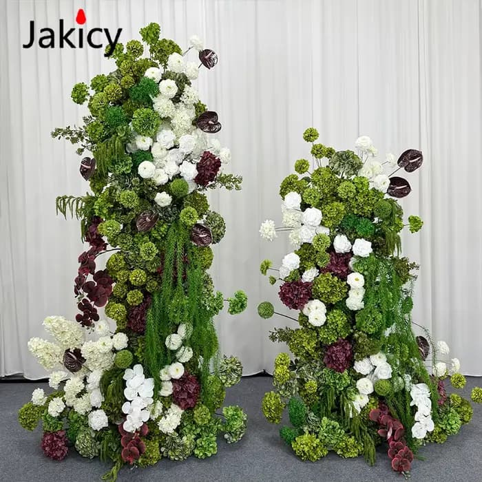 Décor de panneau KT pour arrière-plan de mariage, arrangements de fleurs en soie, plantes vertes Mori, hortensia, passerelle, rangée florale, accessoires pour événements de Banquet