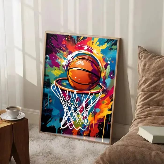 Affiche de basket-ball colorée, peinture murale, art mural pour salon, décoration de la maison et cadeaux