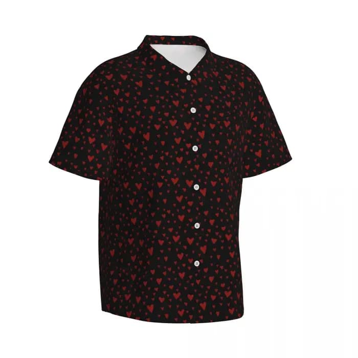 Chemise de plage à cœurs rouges pour hommes, chemises hawaïennes décontractées, chemisiers Vintage à manches courtes, mode coréenne, vêtements imprimés