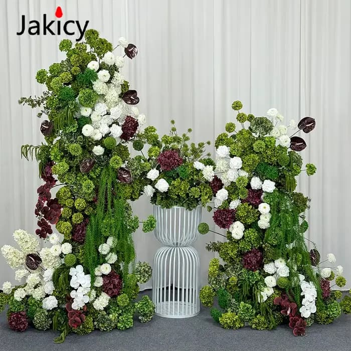 Décor de panneau KT pour arrière-plan de mariage, arrangements de fleurs en soie, plantes vertes Mori, hortensia, passerelle, rangée florale, accessoires pour événements de Banquet