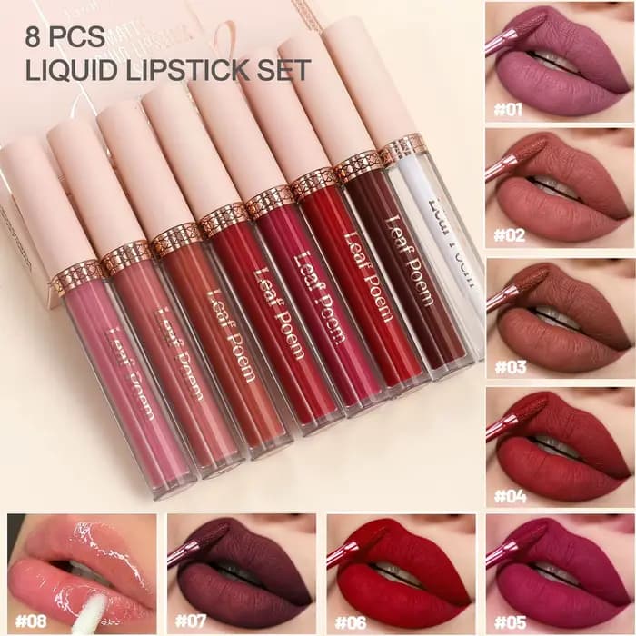 8 pièces de rouge à lèvres liquide mat
