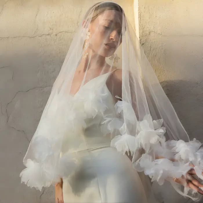 Voile de mariage avec fard à joues, longueur du coude, floral 3D, deux couches, couverture en tulle doux, accessoires de mariage pour les mariées, le visage des patients, G11
