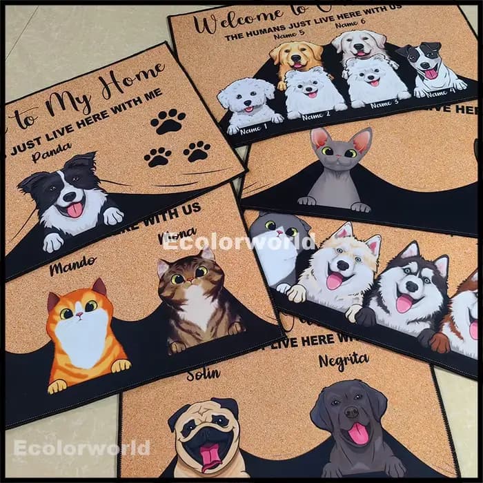 Paillasson personnalisé avec nom de chien et de chat, bienvenue à notre maison, tapis de sol personnalisé, toutes couleurs, tous les logos, accessoire de décoration pour la maison