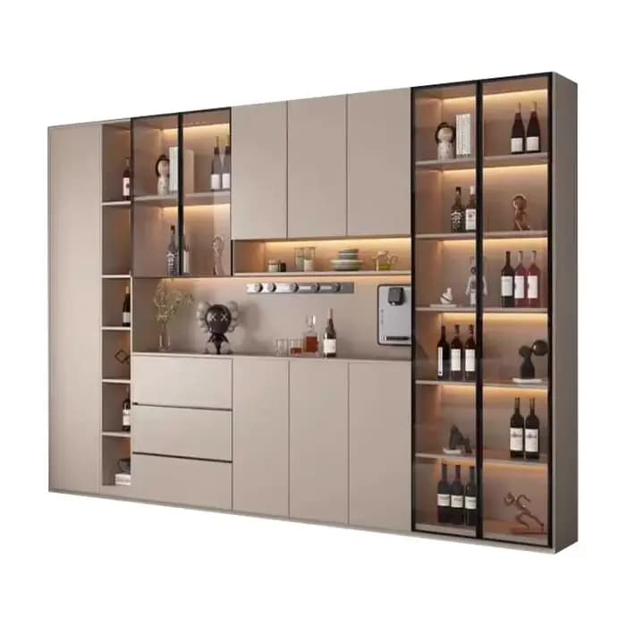 Armoire de cuisine avec portes en verre, grands buffet, armoire MELWine, poinçon de garde-manger avec étagères, îlot de cuisine