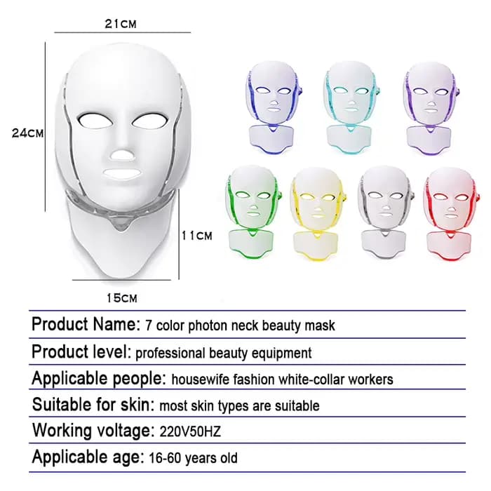 Masque LED pour le visage, 7 couleurs, masque de beauté LED, rajeunissement de la peau, anti-acné, photothérapie, blanchiment, resserrement de la peau, outil de soin à domicile