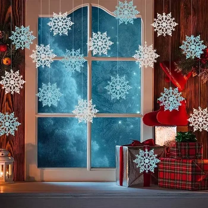 Flocons de neige pour décoration d'arbre de noël, 24/12/6 pièces, flocons de neige bleus avec poudre brillante, décor suspendu pour l'hiver et le nouvel an