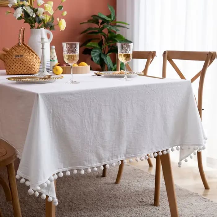 Nappe rectangulaire en coton blanc, Table basse, salon, décoration de maison, nappe de mariage, décoration de noël, couverture de Table