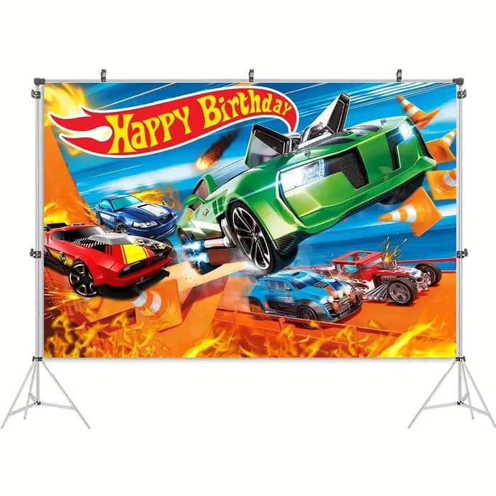 Décor de fête d'anniversaire, Bannière Joyeux Anniversaire Thème Voiture Dessin Animé, Accessoires de Fête Thème Voiture, Décorations de Fête, Photographie