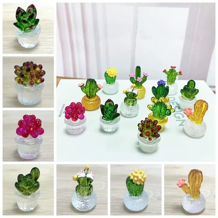 Décoration Cactus Cartoon en Résine Transparente, Mini Figurines de Cactus Artificiels Réalistes, Accessoires de Maison