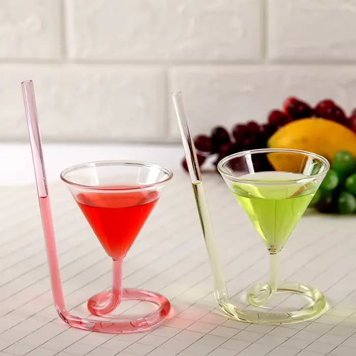 Verre à Cocktail en Spirale Révolupté, Martini Créatif à Longue Queue, Paille à Vin pour Bar, Fourniture de ix