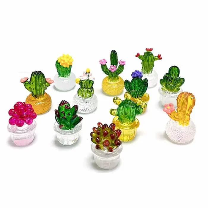 Décoration Cactus Cartoon en Résine Transparente, Mini Figurines de Cactus Artificiels Réalistes, Accessoires de Maison