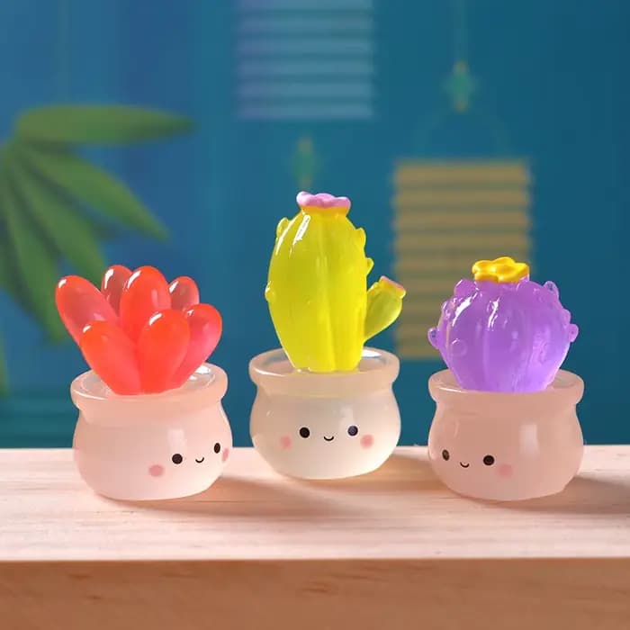 Figurines miniatures de Cactus succulents lumineux, Micro ornements de paysage pour la décoration de la maison, accessoires de décoration de salle de voiture