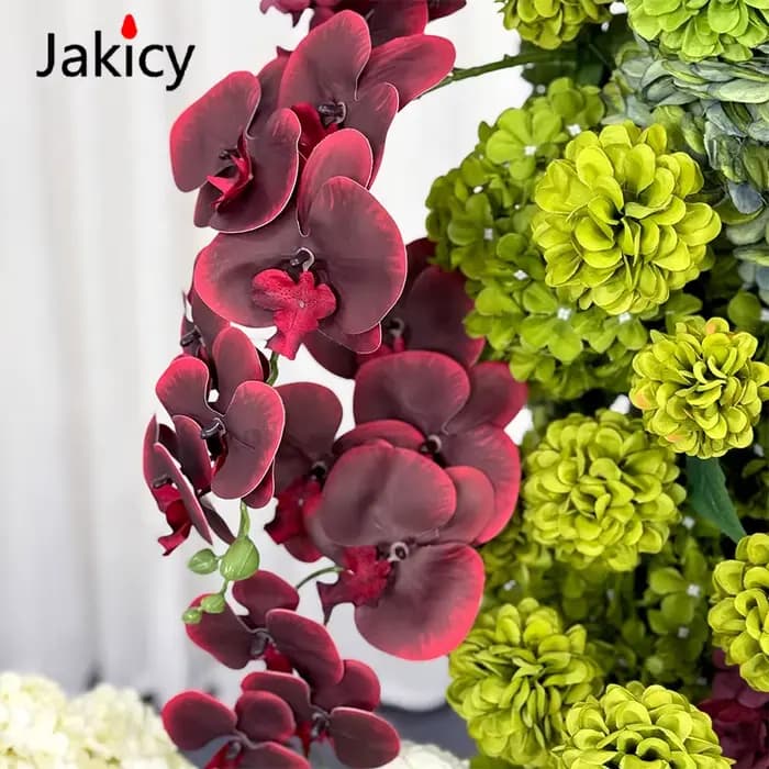Décor de panneau KT pour arrière-plan de mariage, arrangements de fleurs en soie, plantes vertes Mori, hortensia, passerelle, rangée florale, accessoires pour événements de Banquet