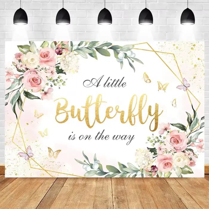 Toile de fond papillon pour fête d'anniversaire, princesse fleur, réception-cadeau pour bébé, nom personnalisé, décor de fond de photographie, affiche de bannière
