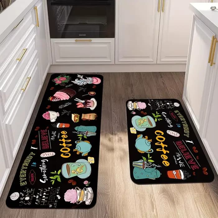 Tapis thème de cuisine, Design nourriture amour joie, décoration de la maison avec ustensiles de cuisine, motif, décoration de salon pour la maison