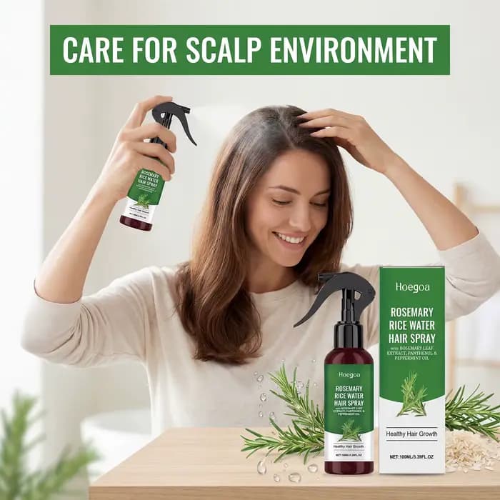 Spray de croissance capillaire à la menthe poivrée et à l'eau de riz, traitement hydratant doux pour le cuir chevelu, réparation des racines capillaires, renforcement des cheveux abîmés