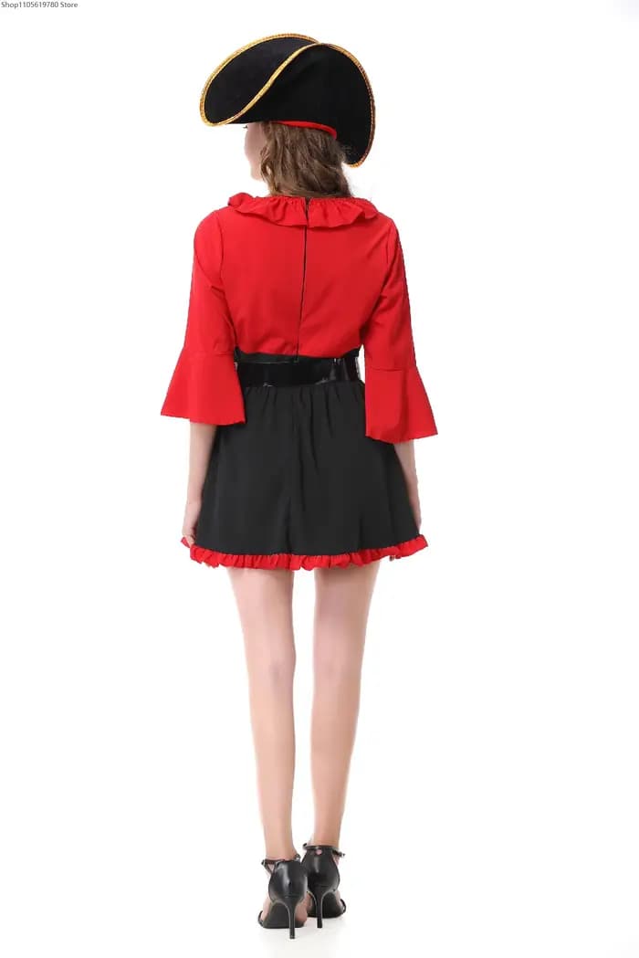 Costume de pirate rouge pour femme, ensemble complet pour Halloween, carnaval, bar, club, scène, fête quotidienne, cosplay, performance