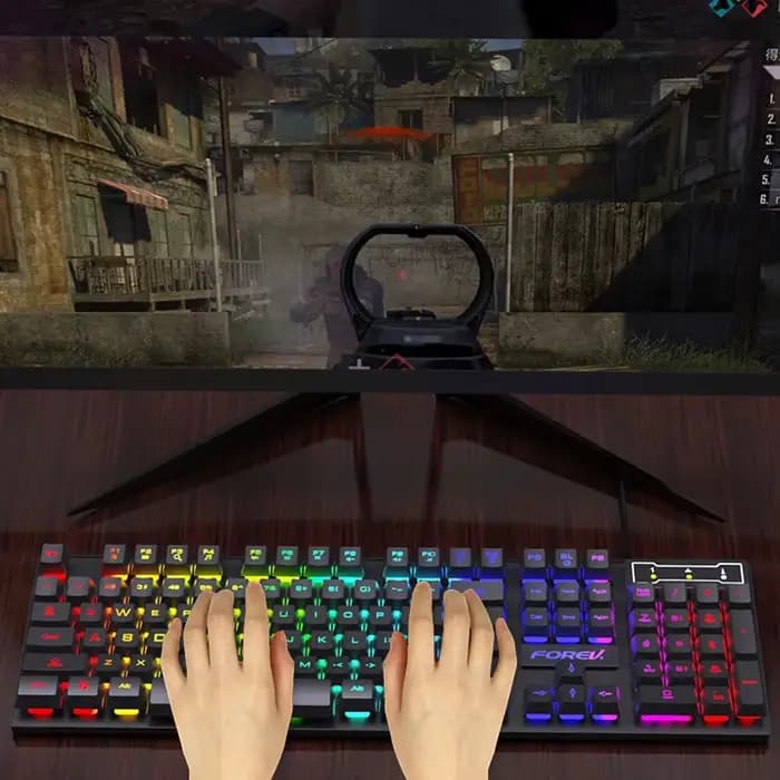 Clavier filaire USB, clavier de jeu RGB, clavier à sensation mécanique, 104 touches, clavier standard pour ordinateur portable Windows