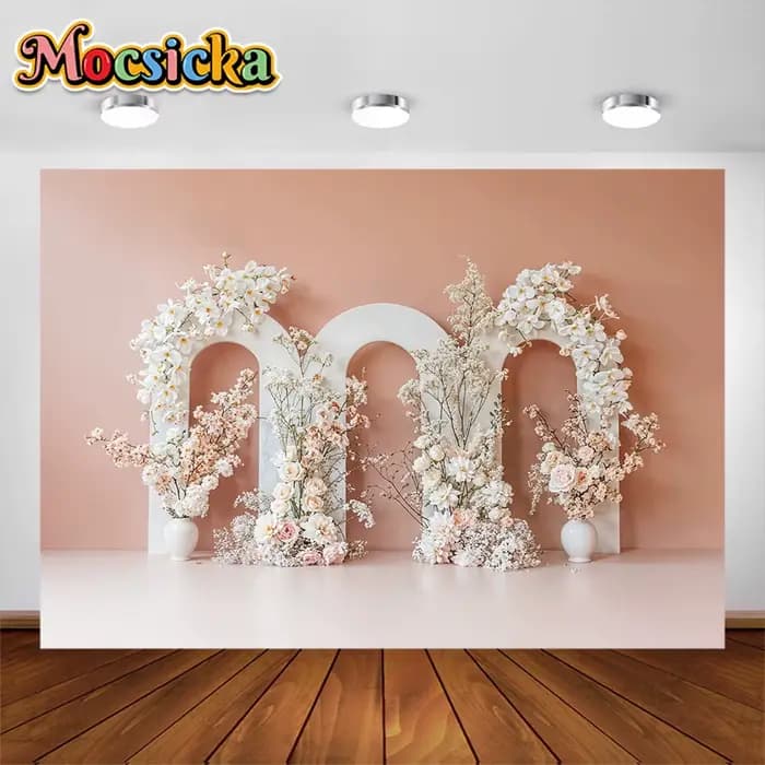Arrière-Plan de Photographie de Mariage, Fleurs Colorées à Trois Arches, Fournitures de Décoration de ix, Arrière-Plan de Portrait de Femme Adulte, Accessoires de Studio
