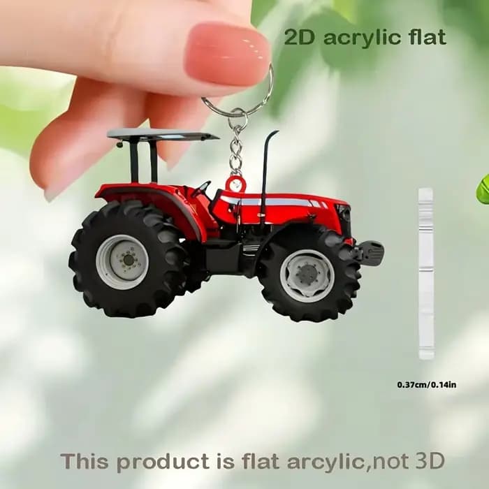 Porte-clés Tracteur Rouge, Porte-clés Décoratif 2D, Convient pour les Clés de Voiture, Décoration de Sac à Dos, Matériau Acrylique, Cadeau d'Anniversaire.