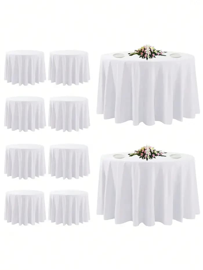 Nappe blanche, style moderne, polyester, ronde, résistante aux taches, infroissable, lavable, cuisine, salle à manger, mariage, banquet