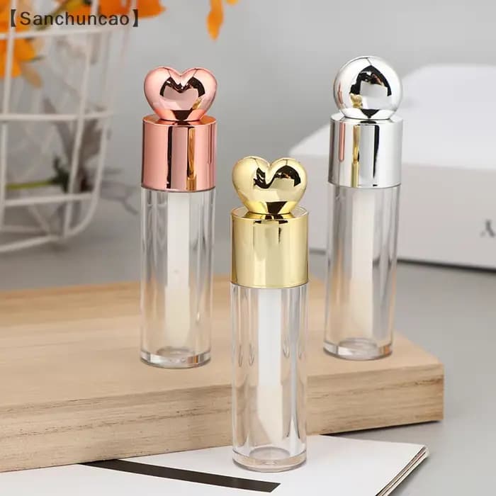 、1San⚡5ml Tube de brillant à lèvres galvanisé Transparent rose/or/argent tige épaisse grande tête de brosse bouteille
