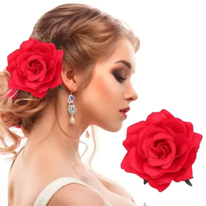 Fleurs de flamenco pour cheveux, coiffe DIY pour mariée, fleurs de rose rouges en tissu floqué, épingles à cheveux, pinces à cheveux, accessoires de fête pour cheveux