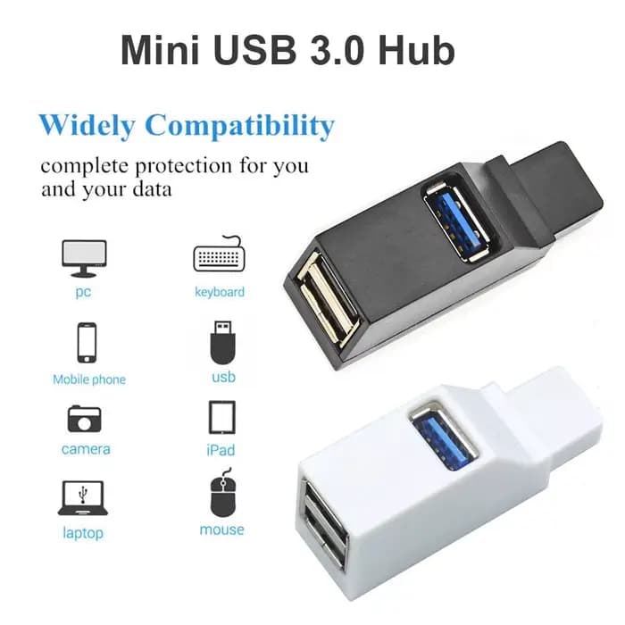Adaptateur HUB USB 3.0, Mini boîtier séparateur 1 à 3 Ports USB 2.0 haute vitesse pour PC portable, lecteur de carte disque U