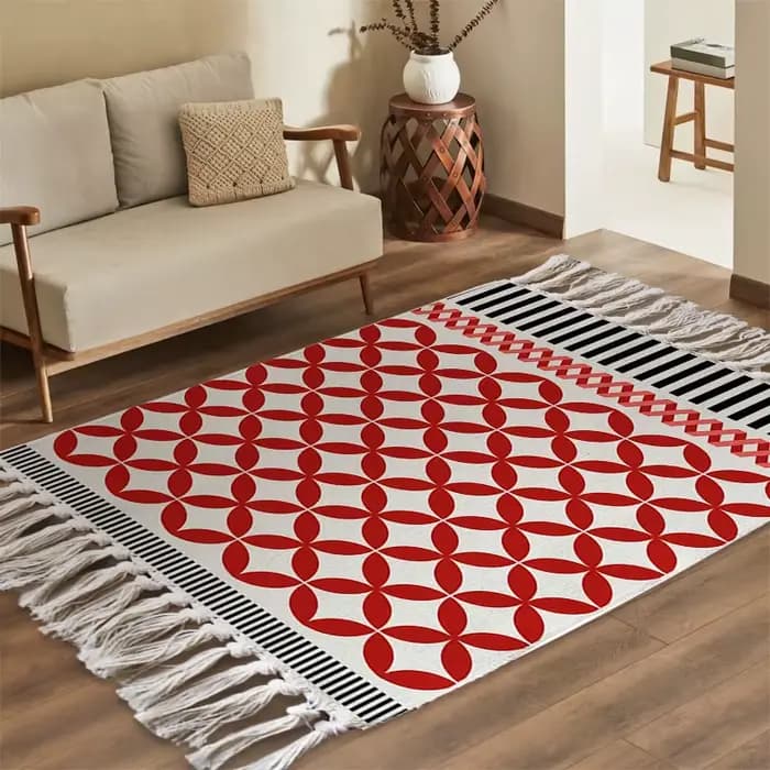 Tapis en coton et lin rayé avec glands, pour salon, chambre à coucher, porte, tapis de sol, zone de chevet, paillasson d'entrée